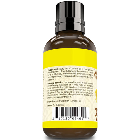 Image of Beauty Aura Lemon Essential Oil | 2 Fl Oz | 60 Ml