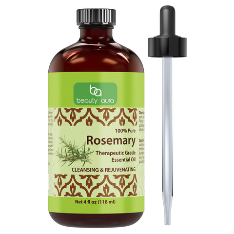 Image of Beauty Aura Rosemary Oil | Therapeutic Grade Essential Oil | 4 Fl. Oz (118 ml)