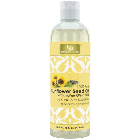 Image of Beauty Aura Sunflower Seed Oil | 16 Fl. Oz (473 ml) | 100% Pure | Healing & Moisturizing