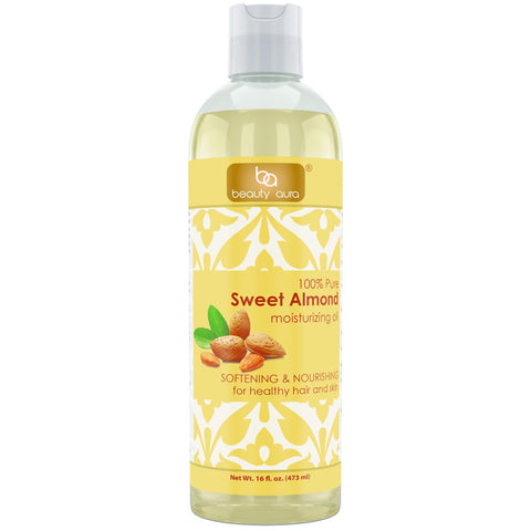 Image of Beauty Aura Sweet Almond Oil | 16 Fl. Oz (473 ml) | 100% Pure | Moisturizing Oil