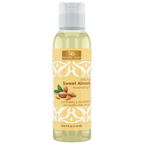 Image of Beauty Aura Sweet Almond Oil | 4 Fl. Oz (118 ml) | 100% Pure | Moisturizing Oil