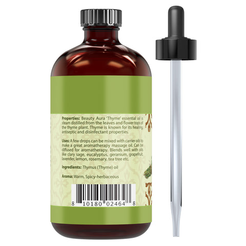 Image of Beauty Aura Thyme Oil | Therapeutic Grade Essential Oil | 4 Fl. Oz (118 ml)