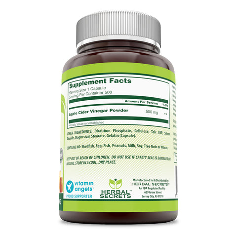 Image of Herbal Secrets Apple Cider Vinegar | 500 Mg | 500 Capsules