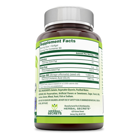 Image of Herbal Secrets Borage Oil | 1000 Mg | 90 Softgels