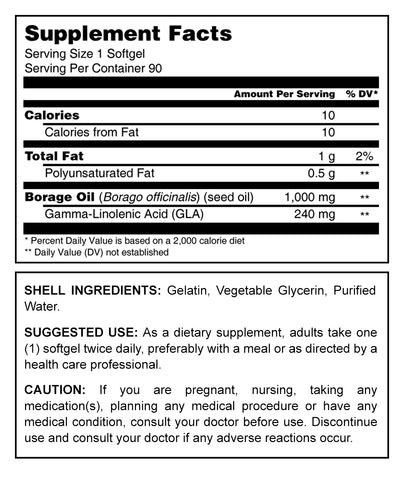 Image of Herbal Secrets Borage Oil | 1000 Mg | 90 Softgels