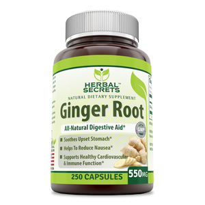 Herbal Secrets Ginger Root | 550 Mg | 250 Veggie Capsules
