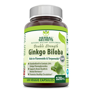 Herbal Secrets Ginkgo Biloba (Double Strength) | 120 Mg | 120 Veggie Capsules