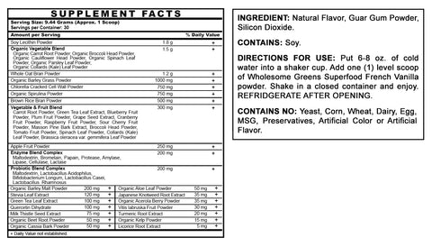 Image of Wholesome Greens Super Food Greens Vanilla Flavor 8.5 Oz