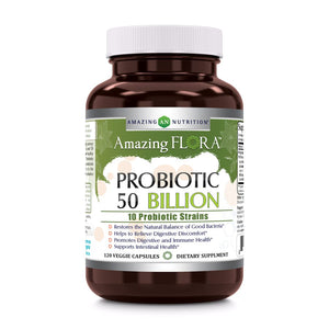 Amazing Flora Probiotic | 10 Strains 50 Billion | 120 Veggie Capsules