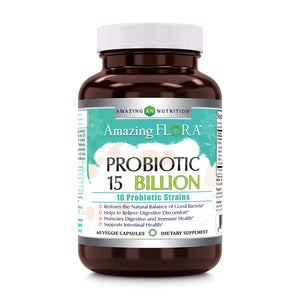 Amazing Flora Probiotic | 10 Strains 15 Billion | 60 Veggie Capsules