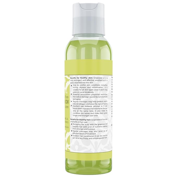 Beauty Aura Grapeseed Oil | 100% Pure | 4 Fl. Oz. (118 ml)