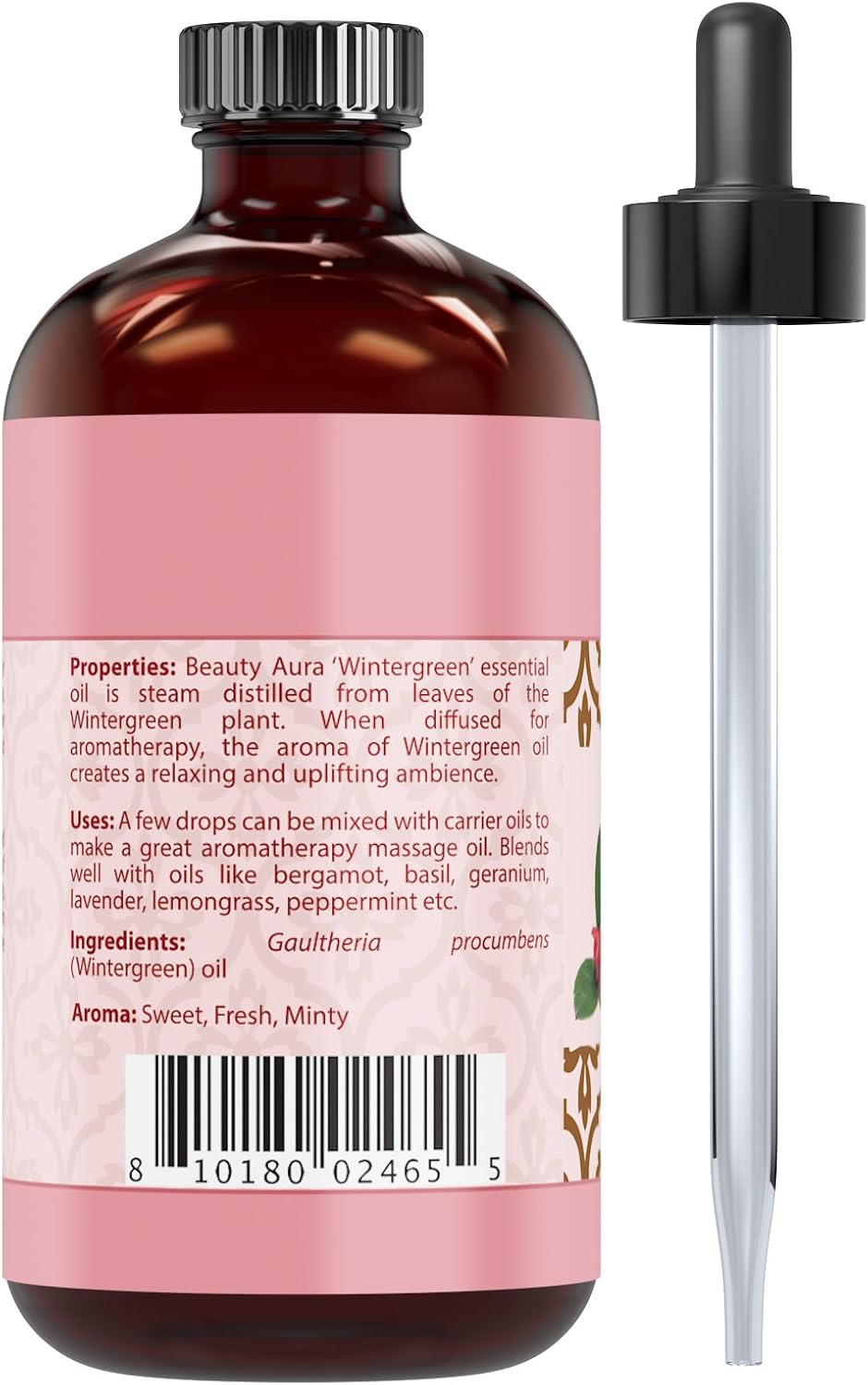 Beauty Aura Wintergreen Oil | Therapeutic Grade Essential Oil | 4 Fl. Oz (118 ml)