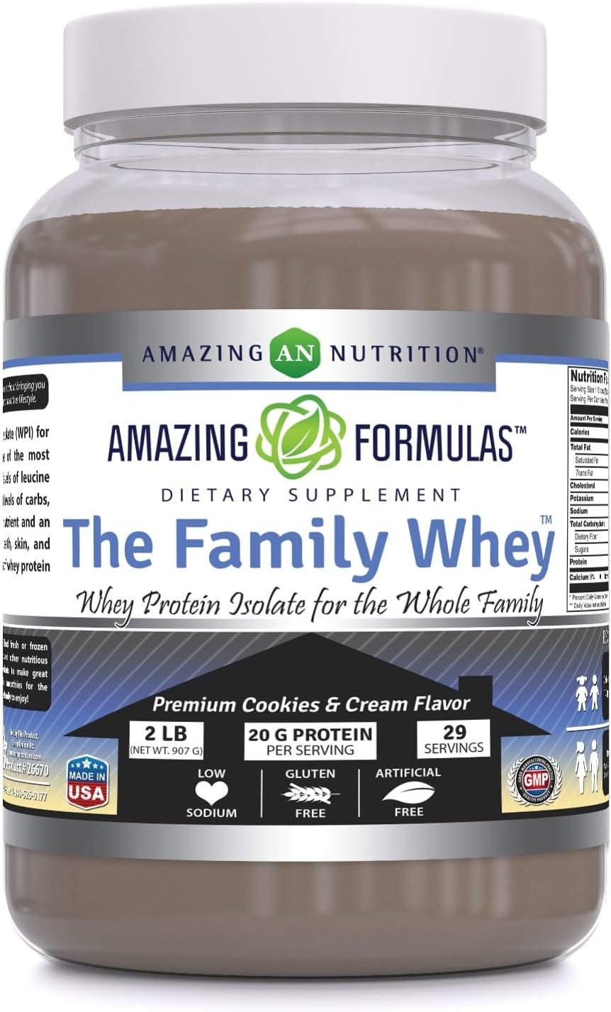 Amazing Formulas The Family Whey Isolate Protein  | 20 G per Serving | 2 Lbs (907 G) | Cookies & Cream Flavor
