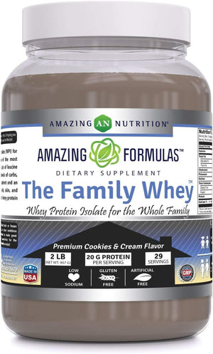 Amazing Formulas The Family Whey Protein (Isolate) | Powder| 2 Lbs | Cookies & Cream Flavor