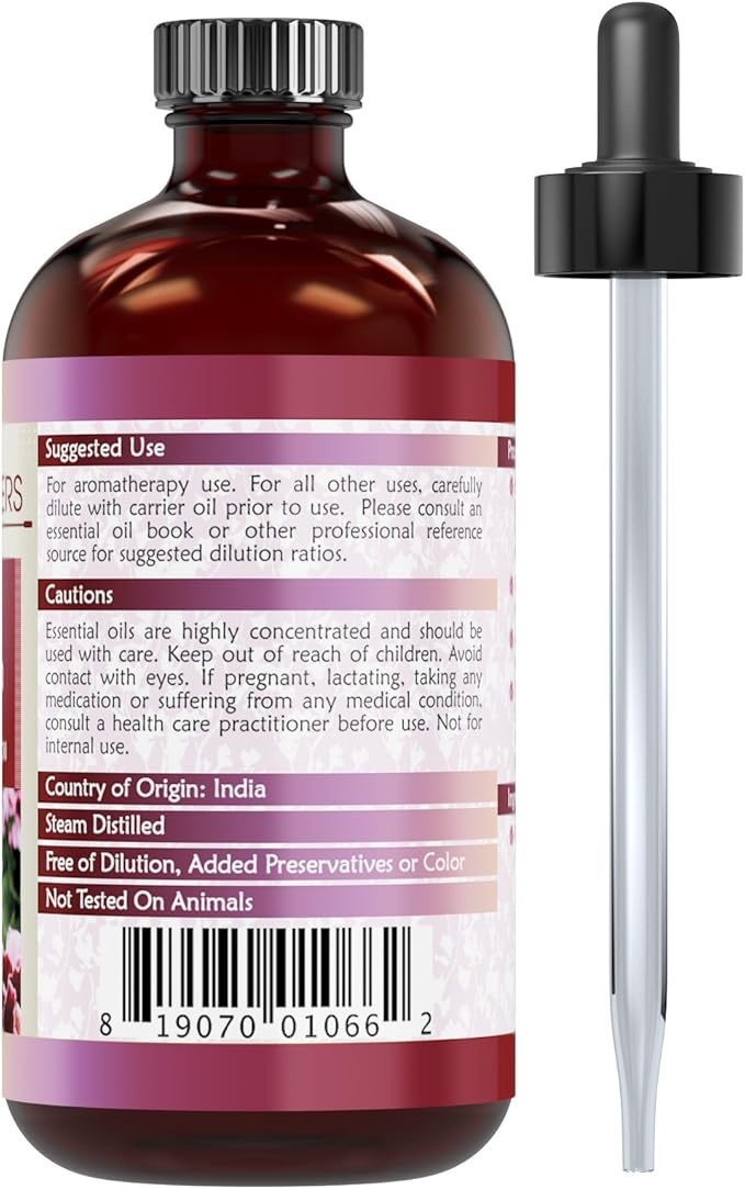 Body Wonders Geranium Oil | Therapeutic Grade Essential Oil | 4 Fl. Oz (118 ml)