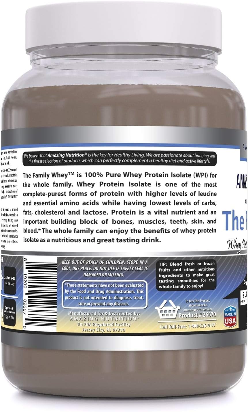 Amazing Formulas The Family Whey Isolate Protein  | 20 G per Serving | 2 Lbs (907 G) | Cookies & Cream Flavor