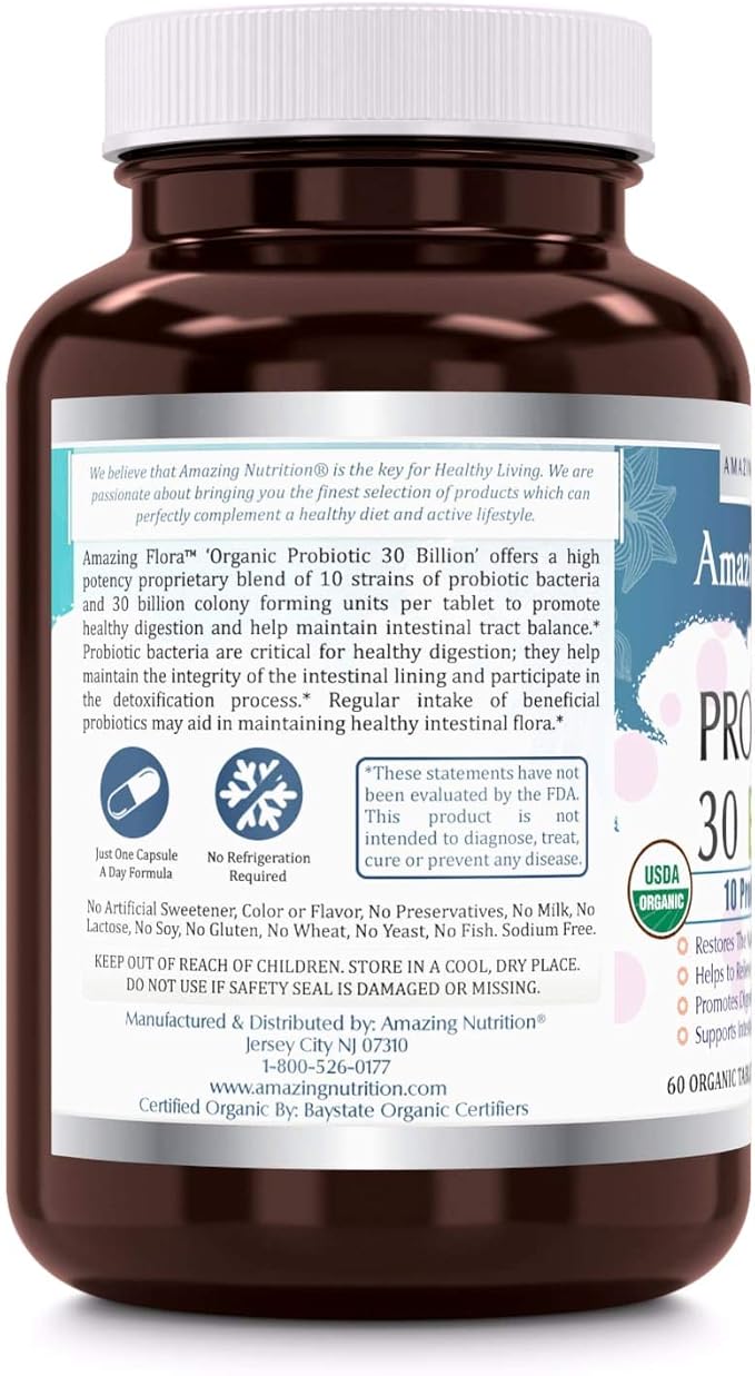 Amazing Flora Probiotic 30 Billion | 10 Strains | 60 Tablets