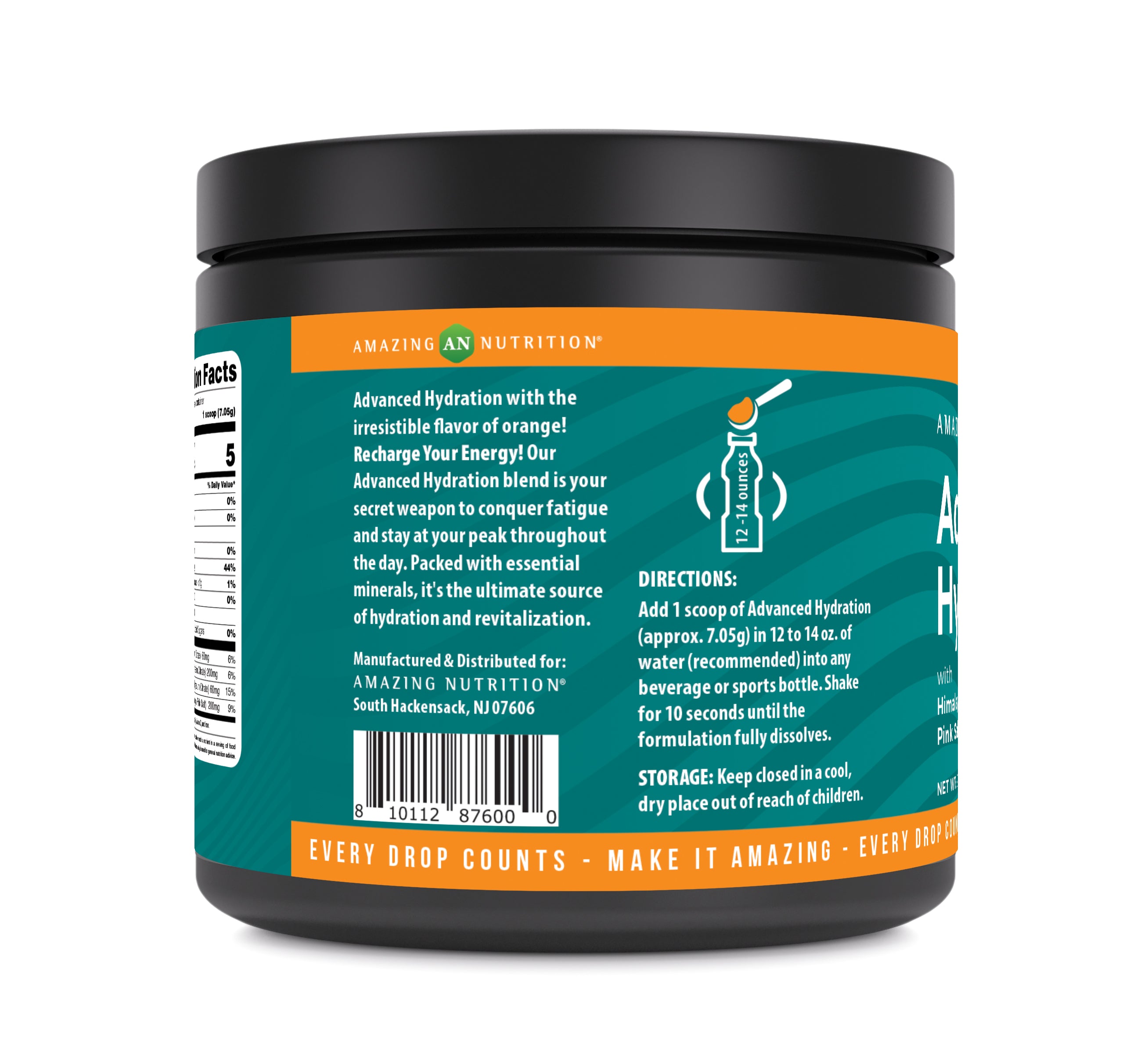 Amazing Nutrition Advanced Hydration Powder | Natural Orange Flavor | 30 Servings | 212 Grams