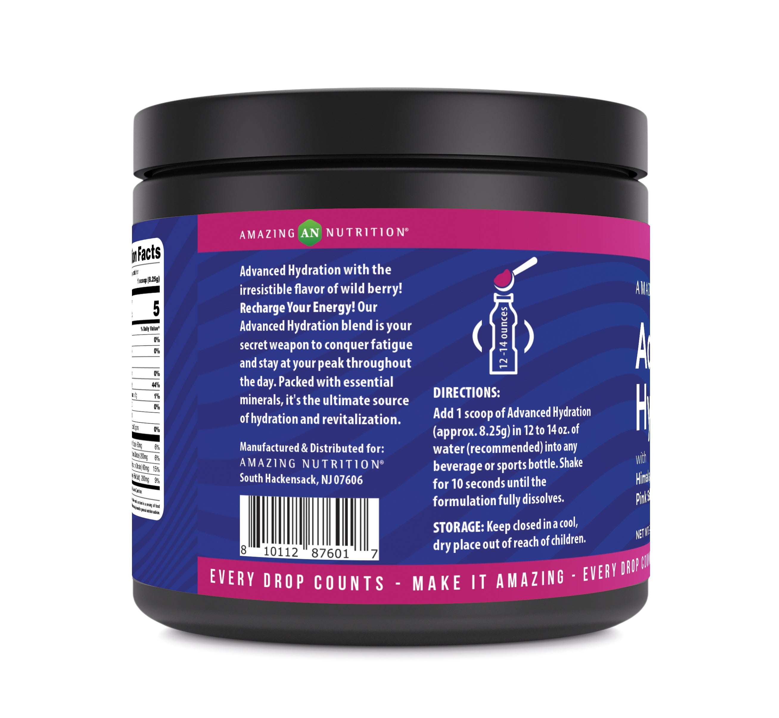 Amazing Nutrition Advanced Hydration Electrolyte Powder | 248 G (30 Servings) | Wild Berry Flavor | Packed with Essential Minerals | Sugar-Free | Keto Friendly