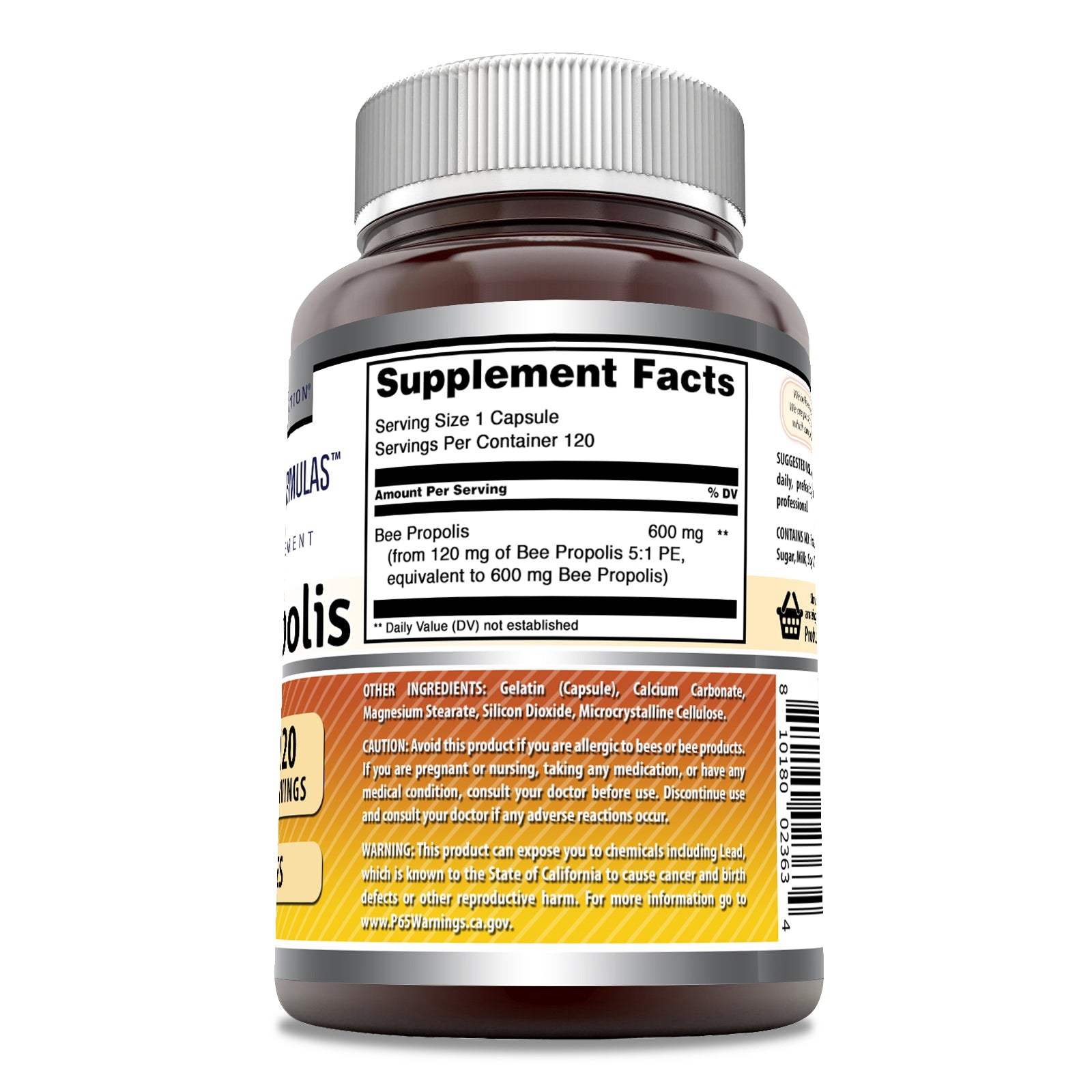 Amazing Formulas Bee Propolis |  600 Mg | 120 Capsules