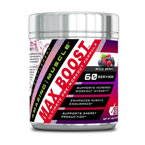 Amazing Muscle Max Boost  Advanced Pre-Workout | 60 Servings | Wild Berry