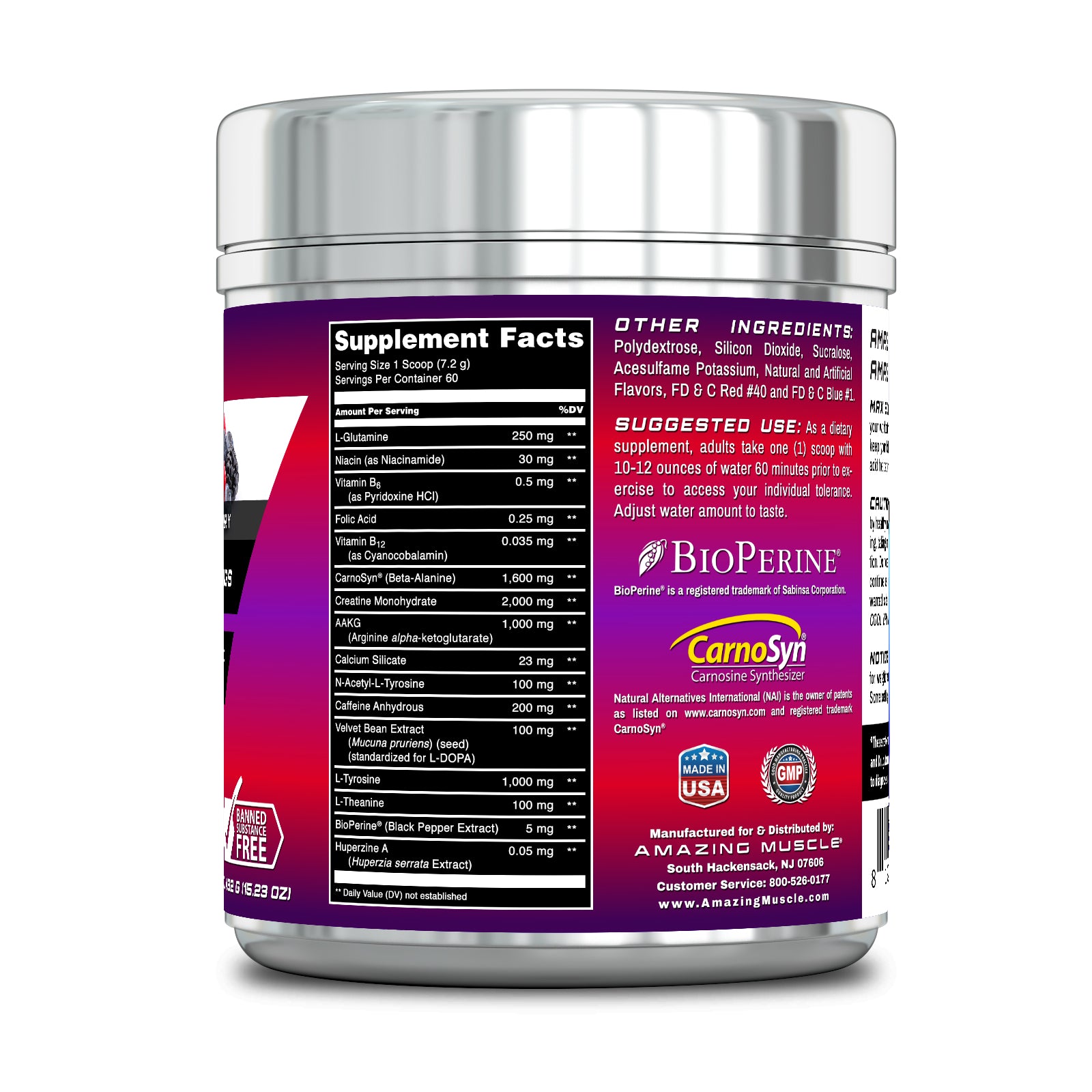 Amazing Muscle Max Boost Pre-Workout Formula | Wild Berry Flavor | 60 Servings | 7.2 Grams per Serving