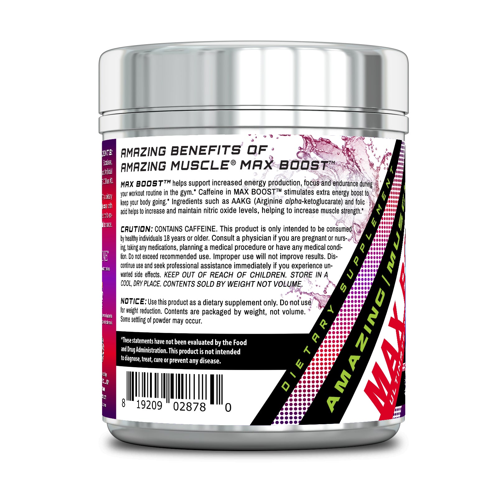 Amazing Muscle Max Boost Pre-Workout Formula | Wild Berry Flavor | 60 Servings | 7.2 Grams per Serving