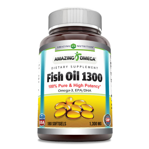 Image of Amazing Omega Fish Oil | Omega-3, EPA/ DHA| 1300 Mg | 180 Softgels