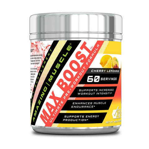 Image of Amazing Muscle Max Boost - Advanced Pre-Workout | 60 Servings | Cherry Lemonade