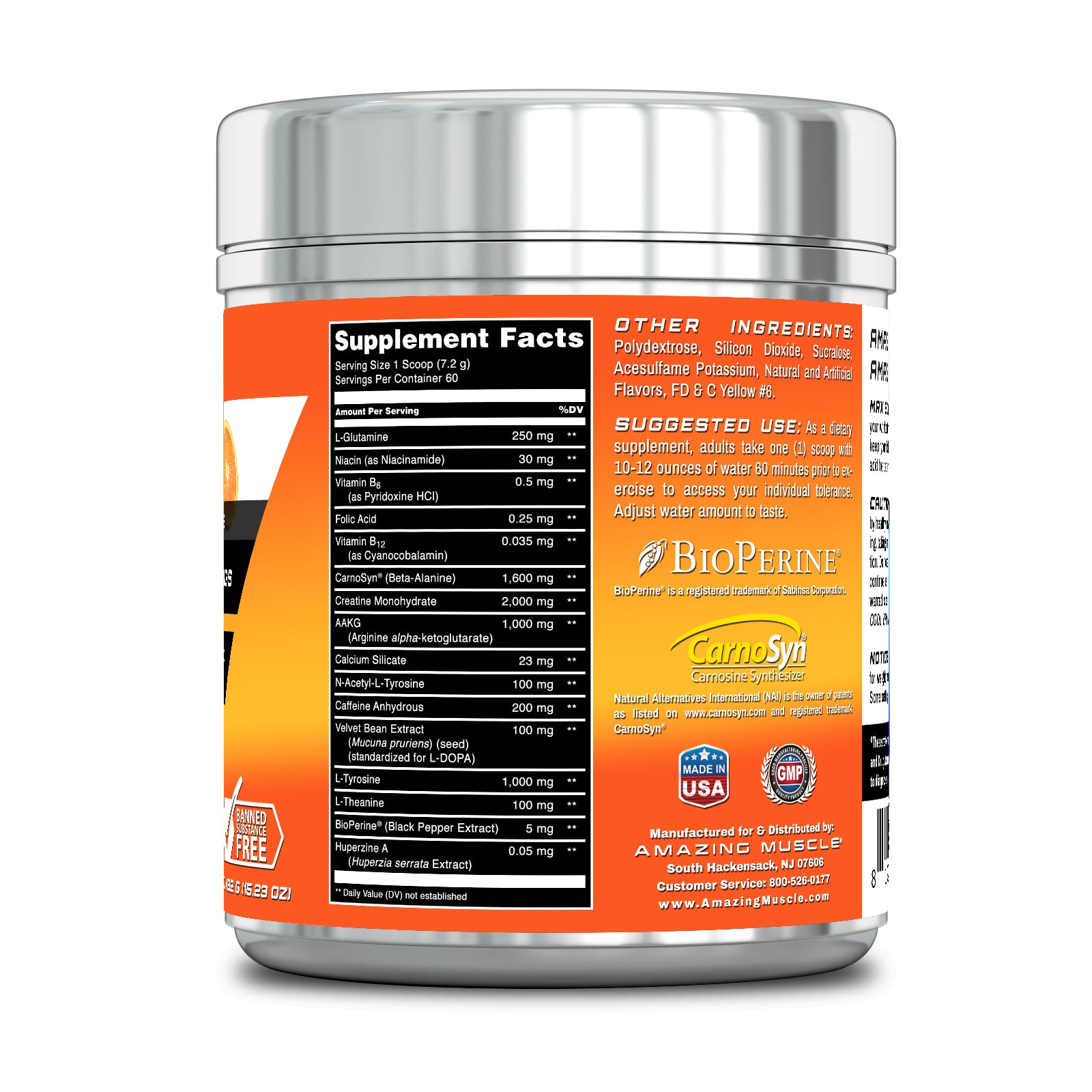 Amazing Muscle Max Boost Pre-Workout Formula | Orange | 60 Servings | 7.2 Grams per Serving