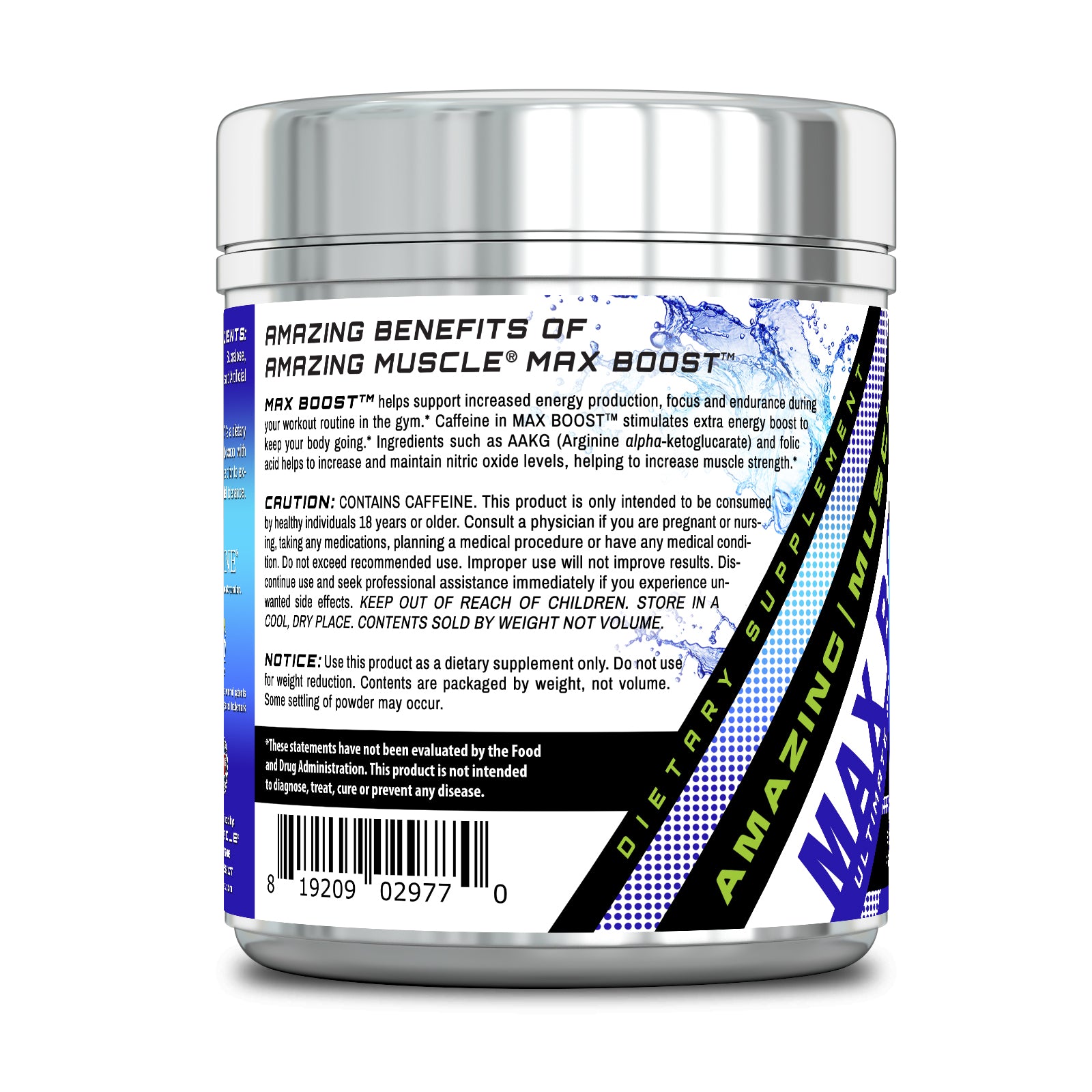 Amazing Muscle Max Boost Pre-Workout Formula | Blue Raspberry Flavor | 60 Servings | 7.2 Grams per Serving
