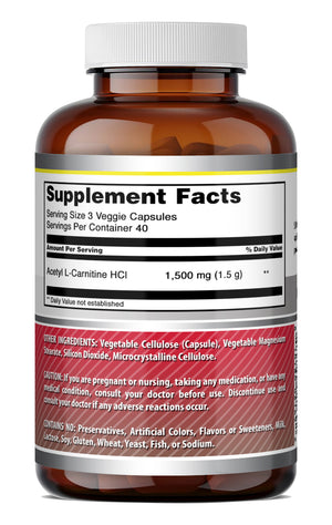 Amazing Formulas Acetyl L-Carnitine 1500 Mg per Serving | 120 Veggie Capsules