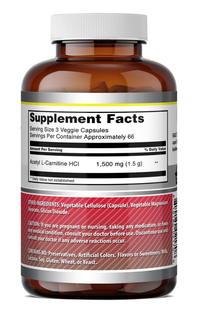 Amazing Formulas Acetyl L-Carnitine 1500 Mg per Serving | 200 Veggie Capsules