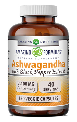 Amazing Formulas Ashwagandha Root with Black Pepper Extract | 2100 Mg Per Serving | 120 Veggie Capsules