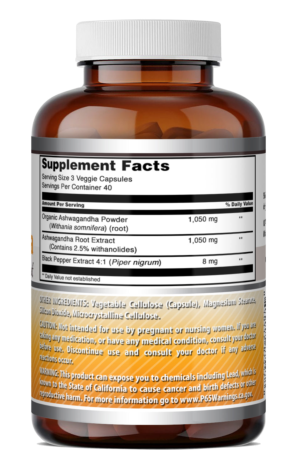 Amazing Formulas Ashwagandha Root with Black Pepper Extract | 2100 Mg Per Serving | 120 Veggie Capsules