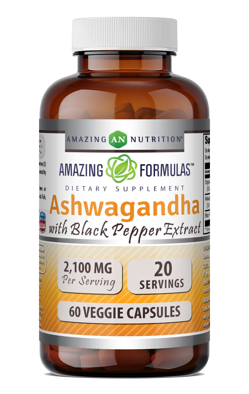 Amazing Formulas Ashwagandha Root with Black Pepper Extract | 2100 Mg Per Serving | 60 Veggie Capsules