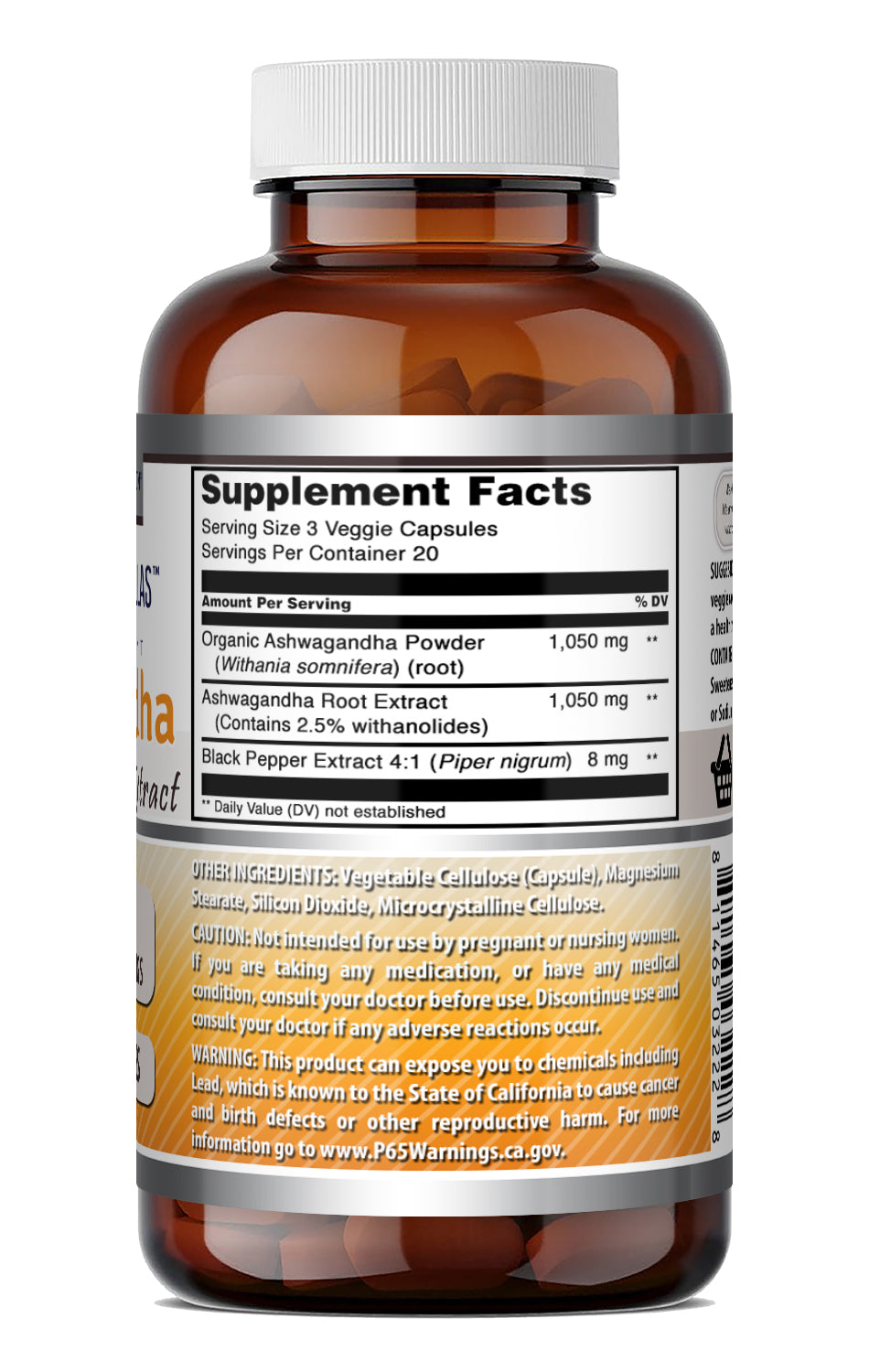 Amazing Formulas Ashwagandha Root with Black Pepper Extract | 2100 Mg Per Serving | 60 Veggie Capsules