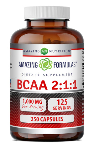 Amazing Formulas BCAA (Branched Chain Amino Acids) 2:1:1 1000 Mg Per Serving | 250 Capsules