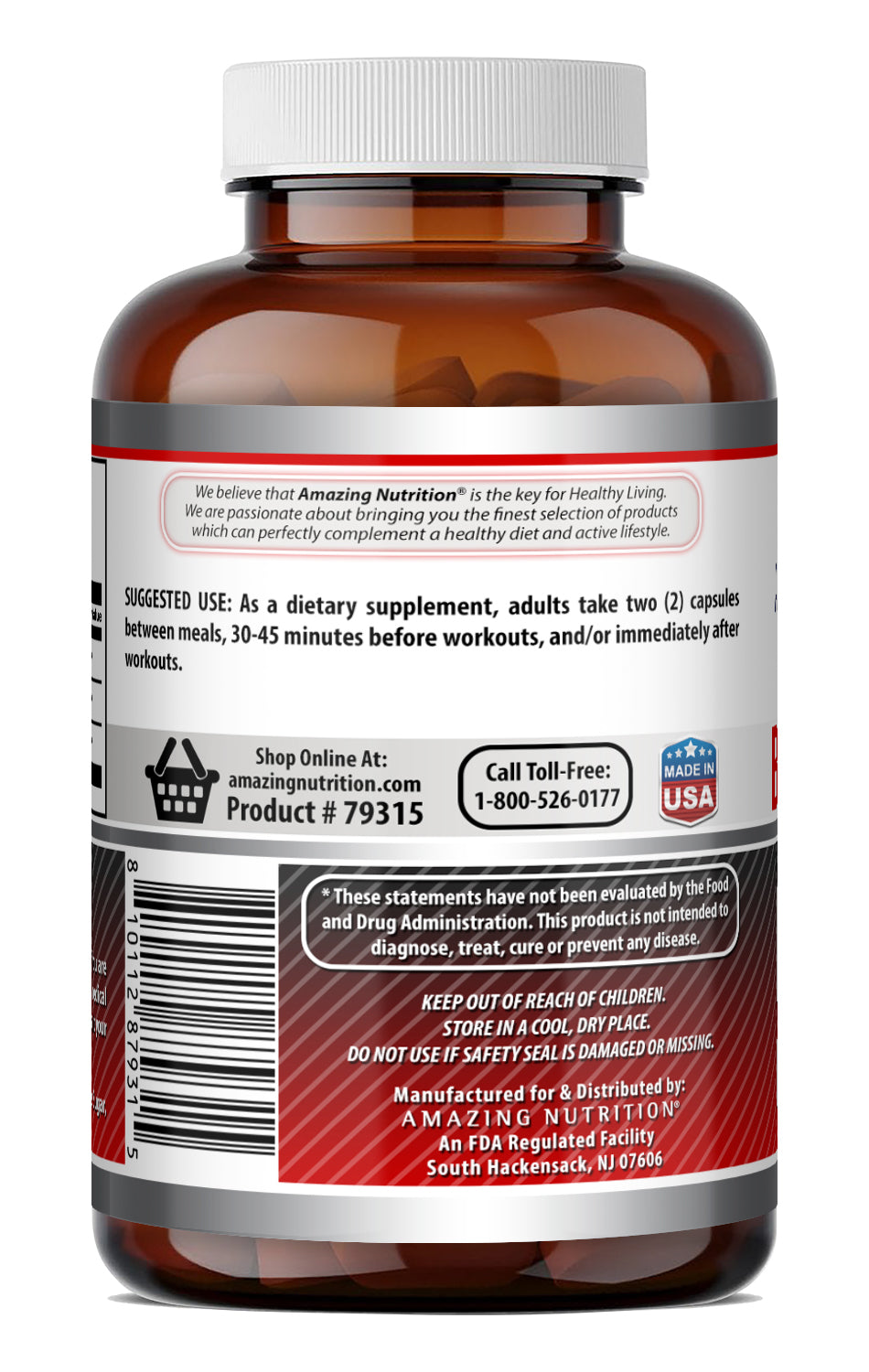 Amazing Formulas BCAA (Branched Chain Amino Acids) 2:1:1 1000 Mg Per Serving | 250 Capsules