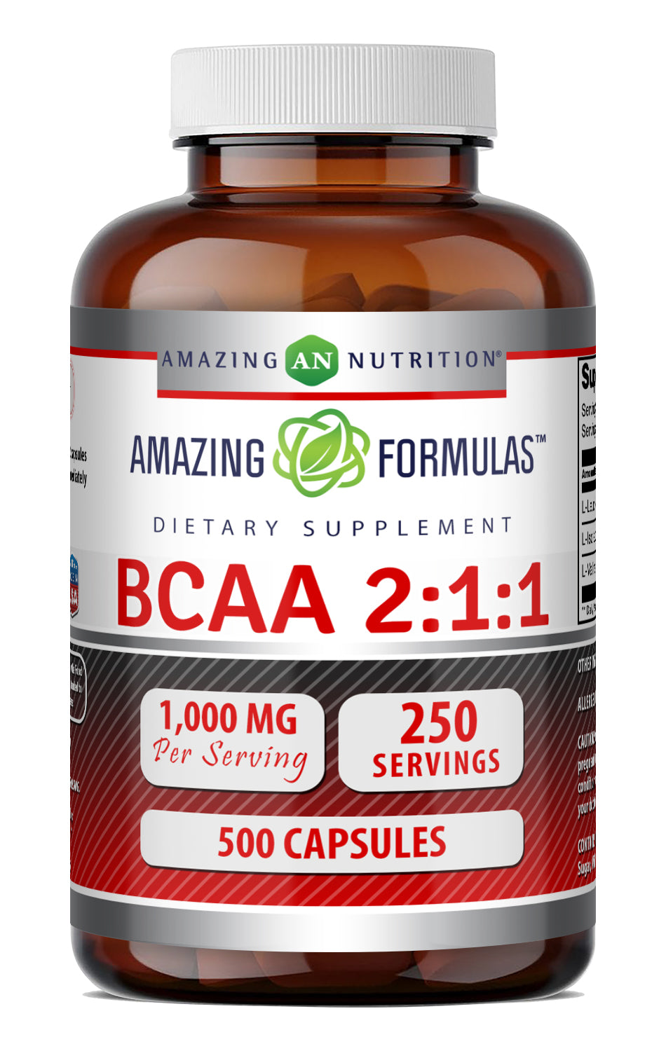 Amazing Formulas BCAA (Branched Chain Amino Acids) 2:1:1 1000 Mg Per Serving | 500 Capsules