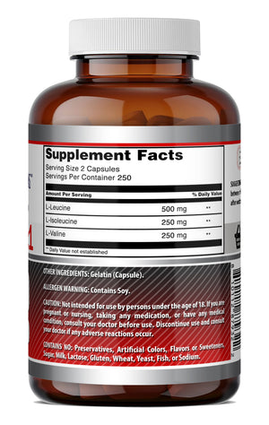 Amazing Formulas BCAA (Branched Chain Amino Acids) 2:1:1 1000 Mg Per Serving | 500 Capsules