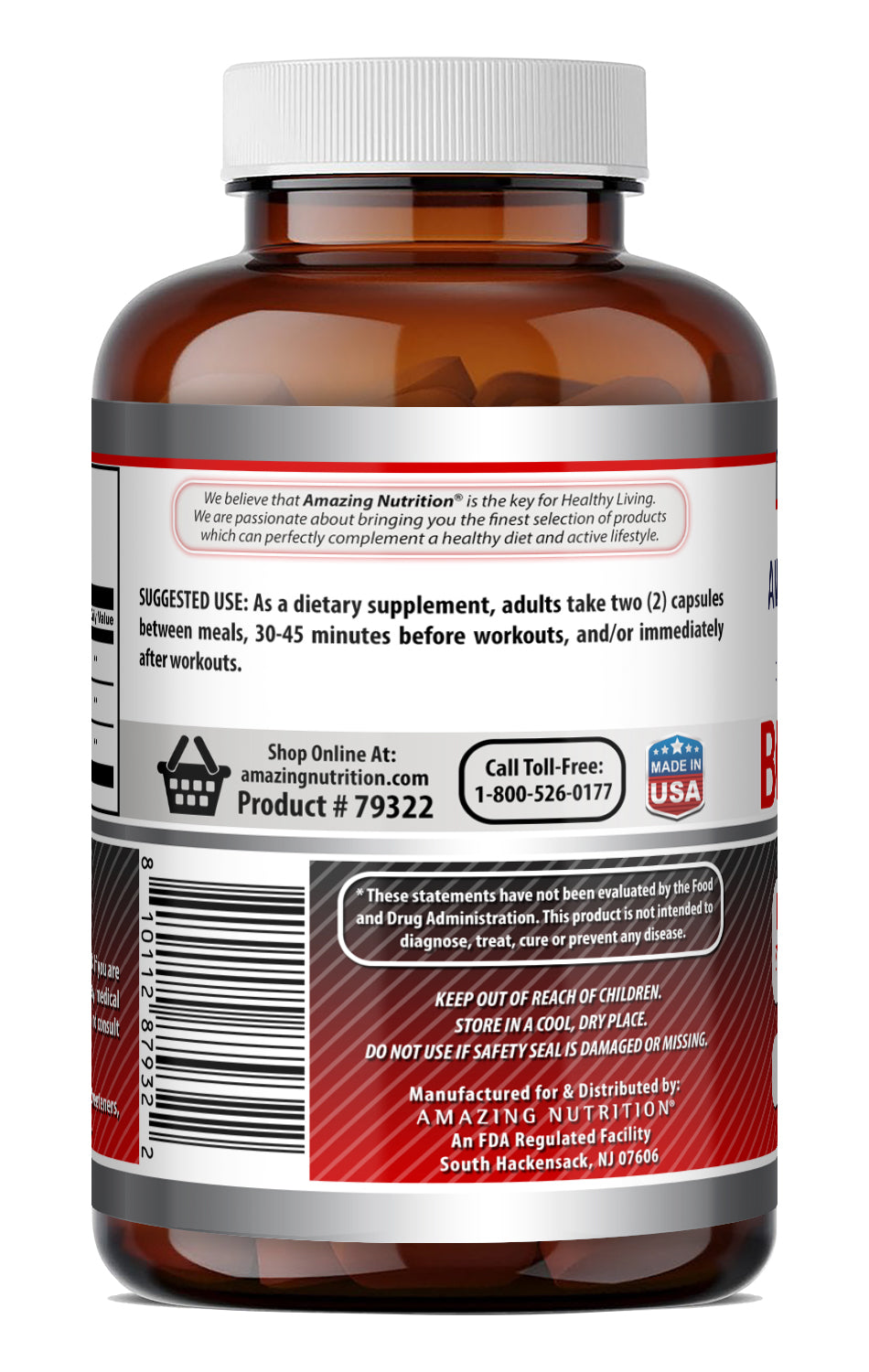 Amazing Formulas BCAA (Branched Chain Amino Acids) 2:1:1 1000 Mg Per Serving | 500 Capsules