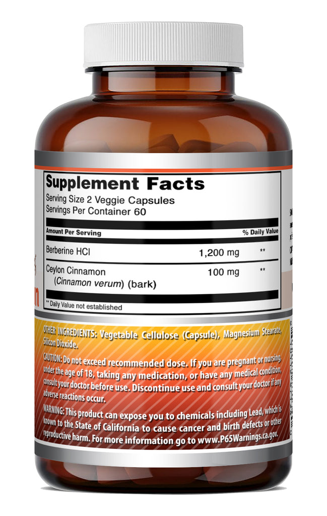 Amazing Formulas Berberine Ceylon with Cinnamon 1200 Mg per Serving | 120 Veggie Capsules