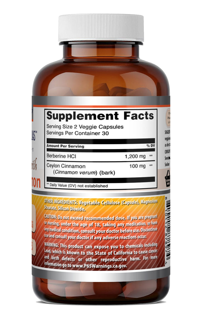Amazing Formulas Berberine with Ceylon Cinnamon 1200 Mg per Serving | 60 Veggie Capsules