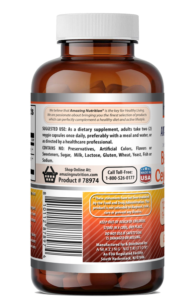 Amazing Formulas Berberine with Ceylon Cinnamon 1200 Mg per Serving | 60 Veggie Capsules