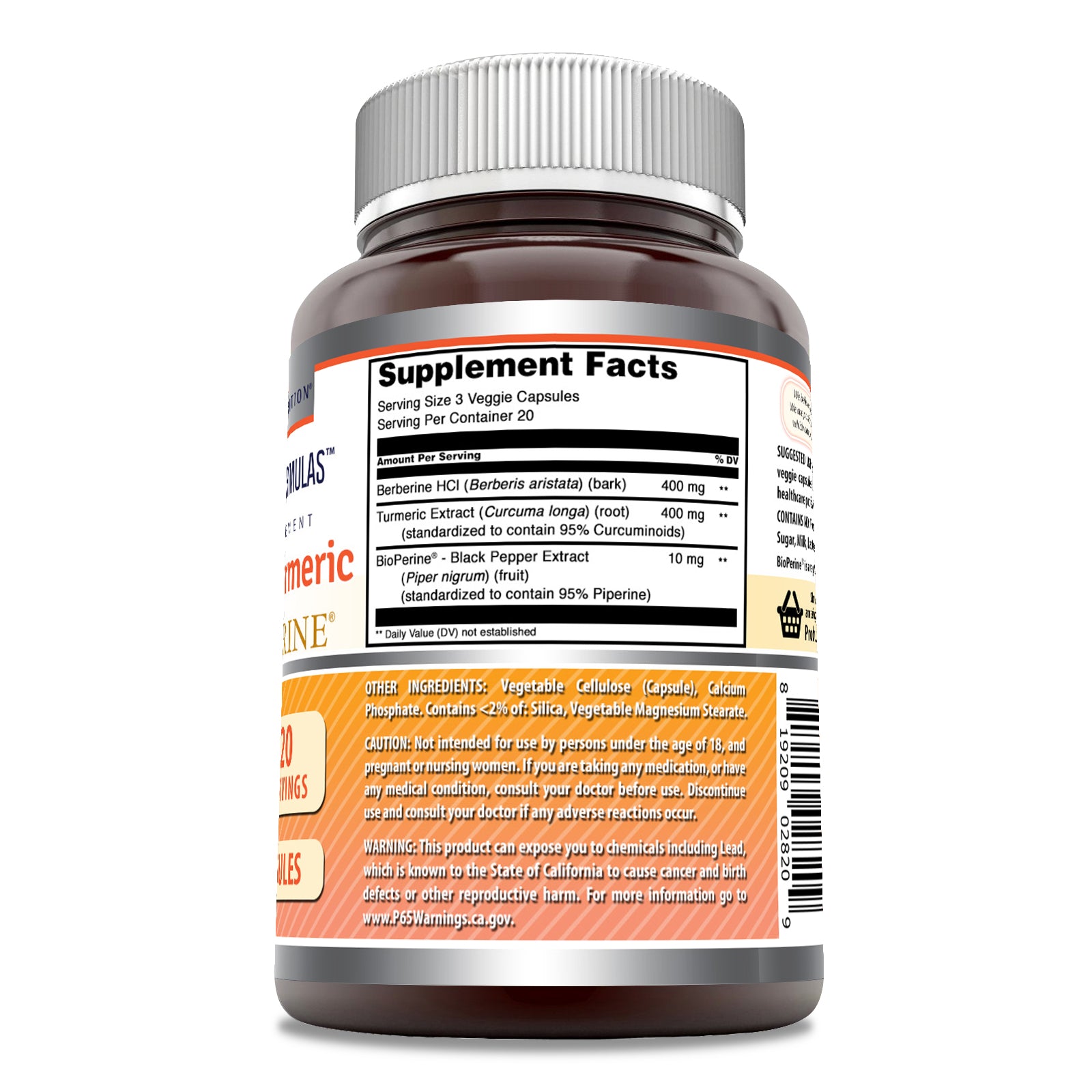Amazing Formulas Berberine Turmeric & Bioperine |  800 Mg Per Serving| 60 Veggie Capsules