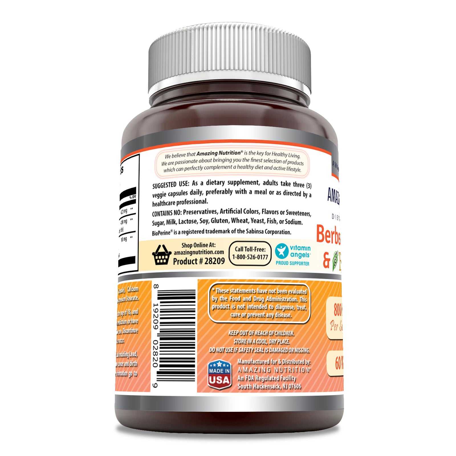 Amazing Formulas Berberine Turmeric & Bioperine |  800 Mg Per Serving| 60 Veggie Capsules