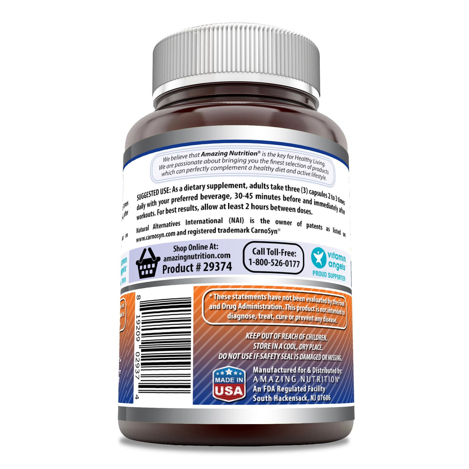 Amazing Formulas Beta Alanine | 2.25 Grams Per Serving | 120 Capsules
