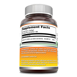 Amazing Formulas Beta-Carotene | 25,000 IU | 180 Softgels