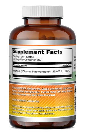 Amazing Formulas Beta-Carotene 25,000 IU | 360 Softgels